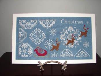 AuryTM "Snowy Christmas - Quaker Style" Counted Cross Stitch Pattern, Winter, Reindeer, Santa Sleigh, Pattern Only