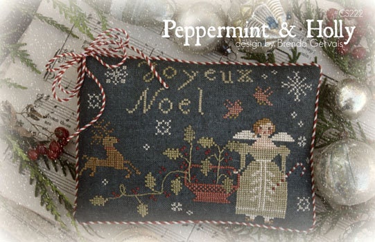 WITH THY NEEDLE "Peppermint & Holly" Counted Cross Stitch Pattern, Christmas, Noel, Joyeux, Reindeer, Pattern Only
