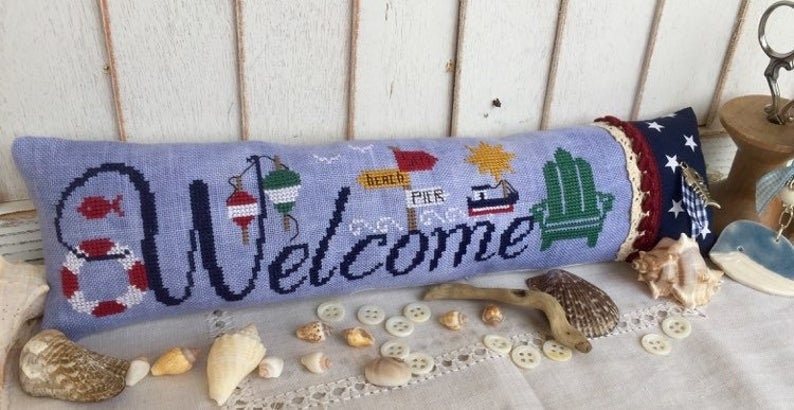 ROVARIS "Welcome Summer" Counted Cross Stitch Pattern with Silver Fish CHARM, Summer, Beach, Pattern Only