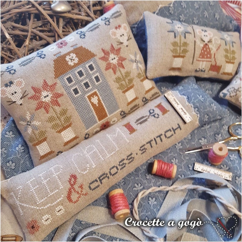 CROCETTE A GOGO "Keep Calm & Cross Stitch" Counted Cross Stitch Pattern, Mice, Scissors, Mouse House, Paper Pattern