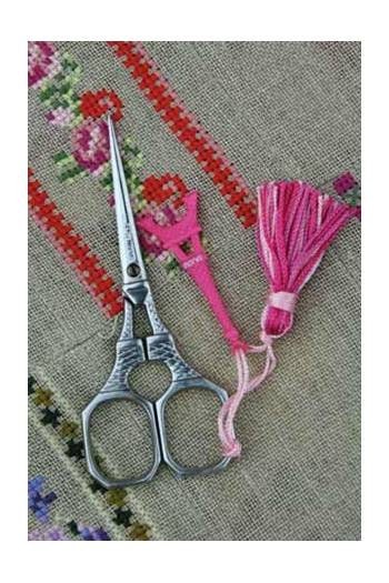 MAISON SAJOU SCISSORS  Eiffel Tower Scissors with Pink Tassel  Handmade in France  Size: 4"  Flowered Box  Kingsland Needle Art