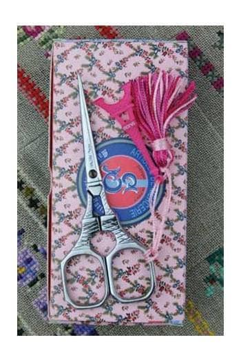 MAISON SAJOU SCISSORS  Eiffel Tower Scissors with Pink Tassel  Handmade in France  Size: 4"  Flowered Box  Kingsland Needle Art