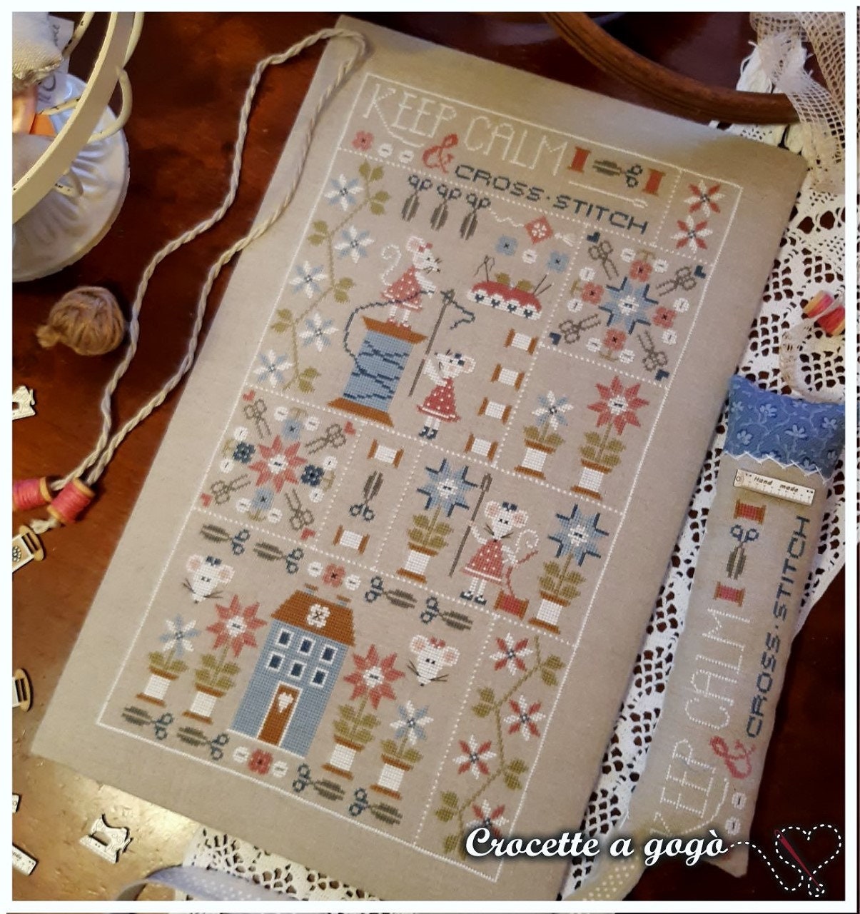 CROCETTE A GOGO "Keep Calm & Cross Stitch" Counted Cross Stitch Pattern, Mice, Scissors, Mouse House, Paper Pattern