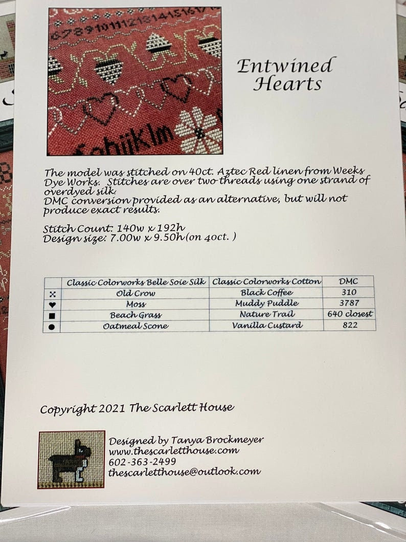 THE SCARLETT HOUSE "Entwined Hearts" Counted Cross Stitch Pattern, Autumn, Thanksgiving, Fall, Paper Pattern