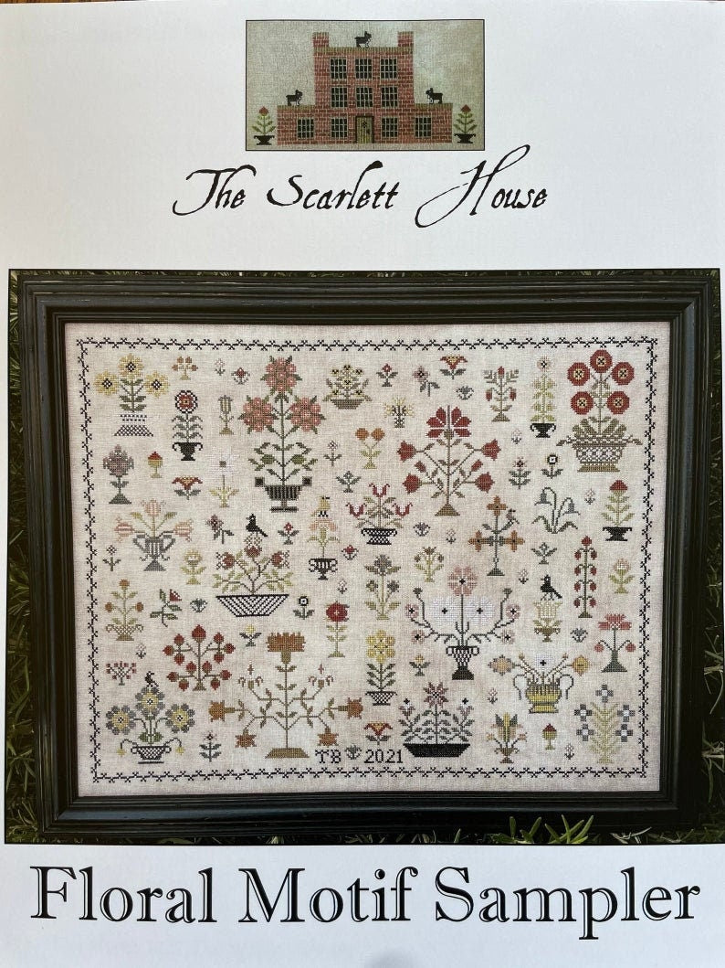 The SCARLETT HOUSE "Floral Motif Sampler"  Counted Cross Stitch Pattern  Sampler, Beautiful!, Pattern Only
