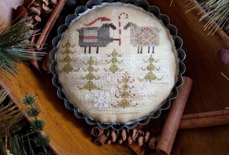 PLUM STREET SAMPLERS "Merry Ewe" counted cross stitch patterns, Jack's Sweet Shoppe, Tart, Christmas, December, pincushion, Pattern Only