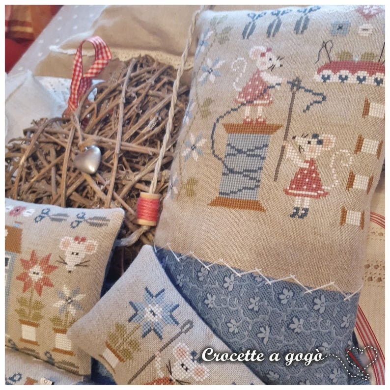CROCETTE A GOGO "Keep Calm & Cross Stitch" Counted Cross Stitch Pattern, Mice, Scissors, Mouse House, Paper Pattern