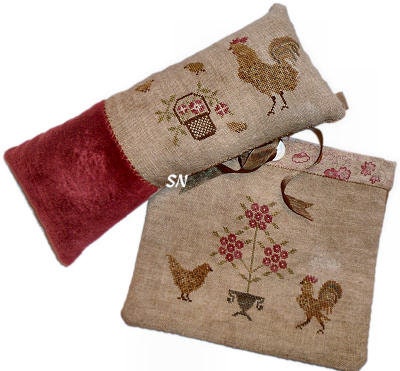 STACY NASH PRIMITIVES "Spotted Chickens Sewing Bag & Pinkeep" Counted Cross Stitch Pattern, Rooster, Pattern Only