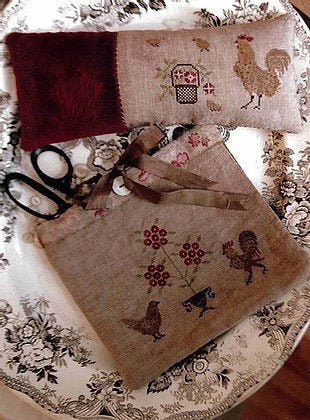 STACY NASH PRIMITIVES "Spotted Chickens Sewing Bag & Pinkeep" Counted Cross Stitch Pattern, Rooster, Pattern Only