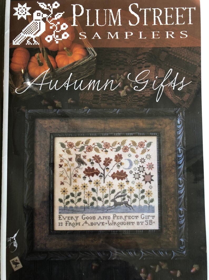 PLUM STREET SAMPLERS "Autumn Gifts" Counted Cross Stitch Pattern/Chart, Autumn, Owl, Rabbit, Flowers, Pattern Only