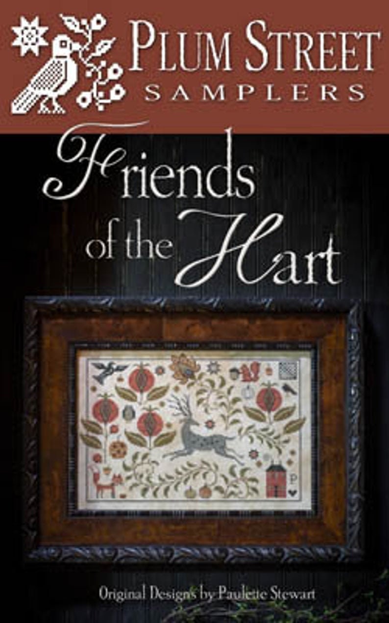 PLUM STREET SAMPLERS "Friends of the Hart"  Counted Cross Stitch Pattern  Floral, Animals, Paper Pattern