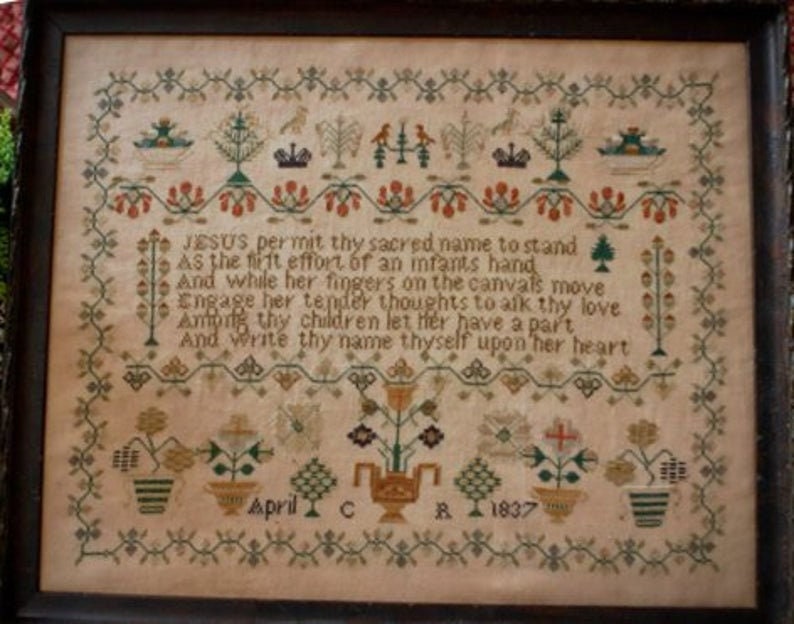 PLUM STREET SAMPLERS "1837 Crown Sampler"  Counted Cross Stitch Pattern  Antique Sampler,  Paper Pattern