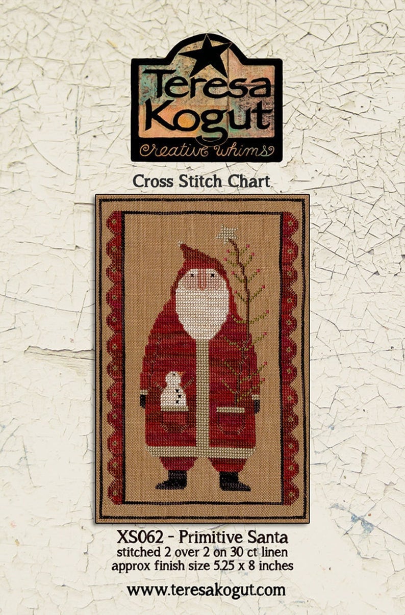TERESA KOGUT "Primitive Santa"  Counted Cross Stitch Pattern  Winter, Christmas, Snowman, Christmas Tree, Pattern Only