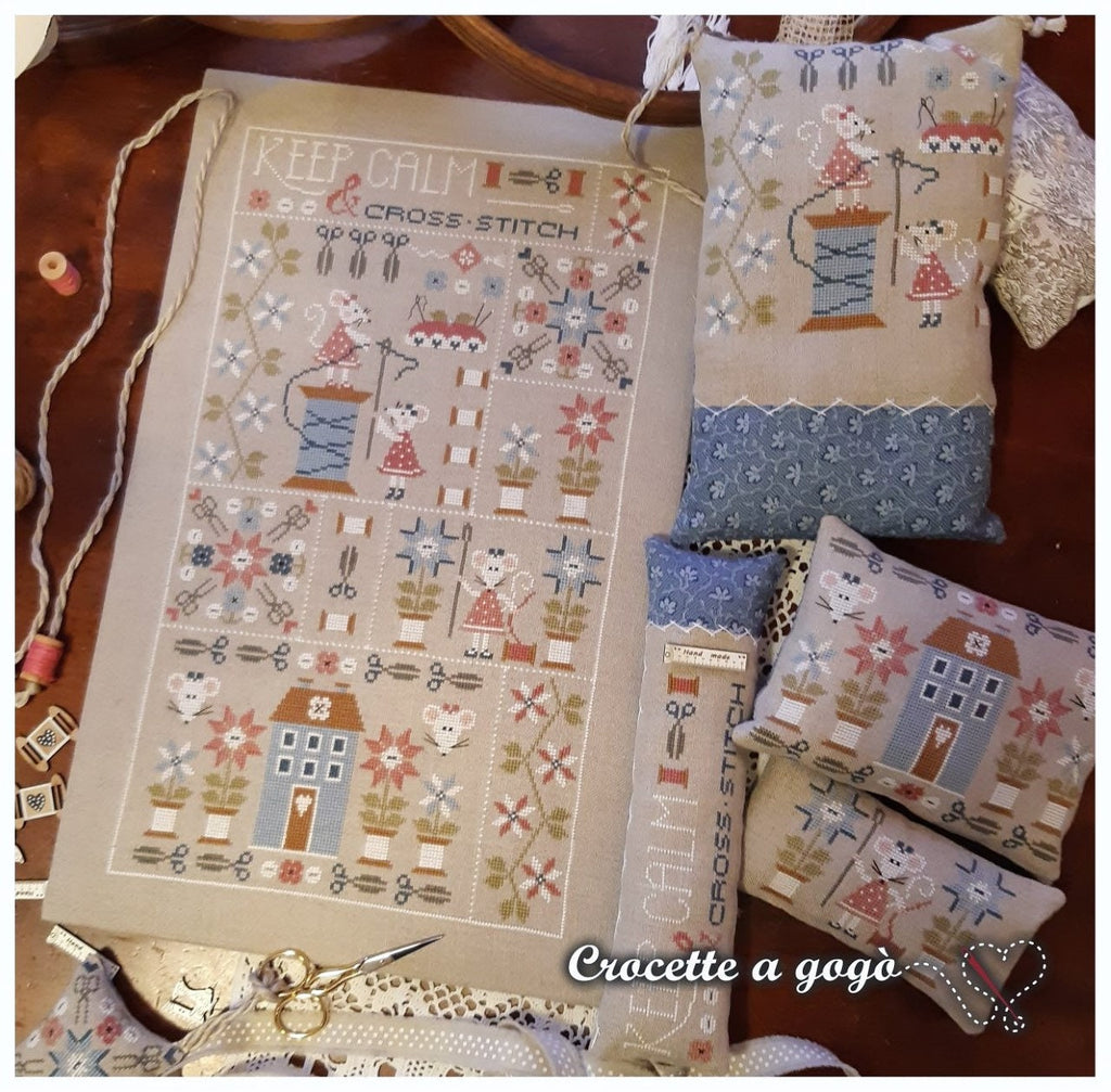 CROCETTE A GOGO "Keep Calm & Cross Stitch" Counted Cross Stitch Pattern, Mice, Scissors, Mouse House, Paper Pattern