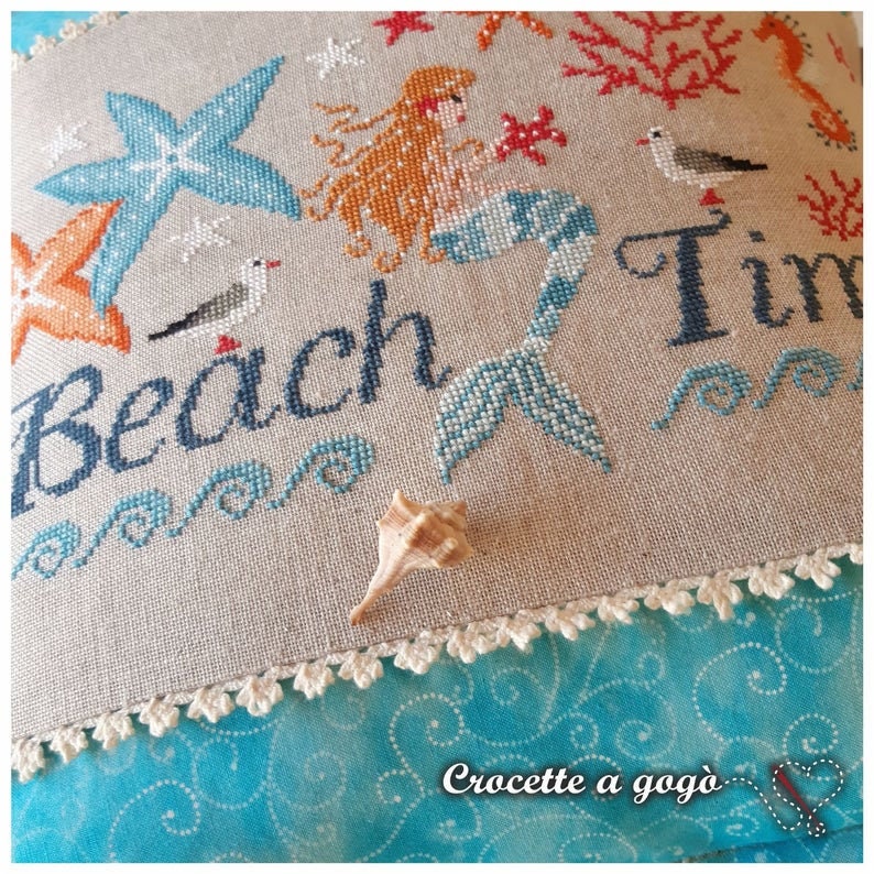 Crocette A Gogo   "Beach Time"  Counted Cross Stitch Pattern  Summer, Mermaid, Seahorse, Starfish, Beach, Paper Pattern