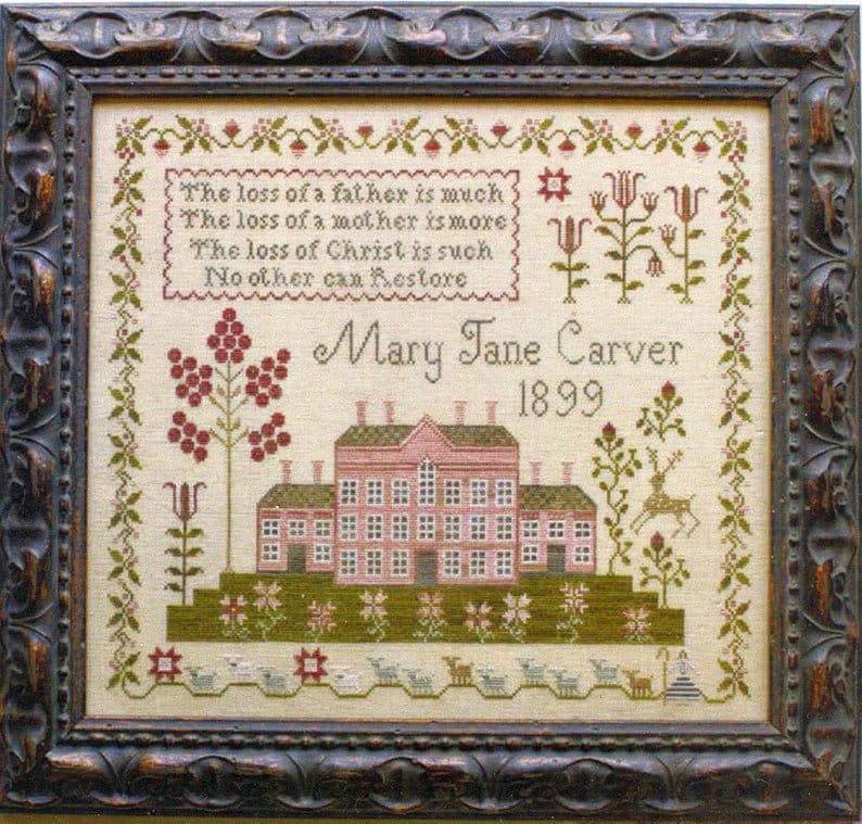 PLUM STREET SAMPLERS "Pink House Sampler"  Counted Cross Stitch Pattern  Paper Pattern