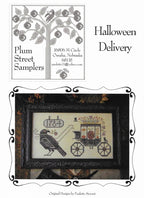 PLUM STREET SAMPLERS "Halloween Delivery"  Counted Cross Stitch Pattern  Fall, Autumn, Pumpkin, Crow, Coach, Primitive, Paper Pattern