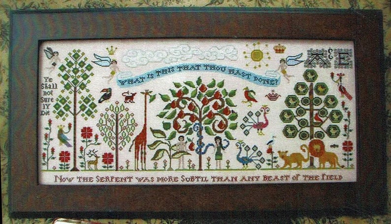 PLUM STREET SAMPLERS "Paradise Lost"  Counted Cross Stitch Pattern  Angel, Bible, Garden of Eden, Paper Pattern