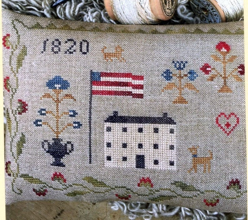 STACY NASH Summer House Pinkeep counted cross stitch patterns, Americana, 4th of July, red white and blue, Pattern Only