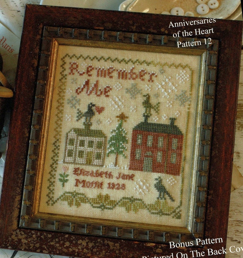 BLACKBIRD DESIGNS "Elizabeth Jane"  Anniversaries of the Heart #12, Primitive Cross Stitch Sampler Pattern  Sampler, Pattern Only
