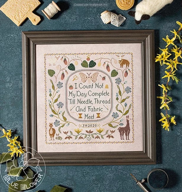 THE BLUE FLOWER "From Nature To My Needle"  Counted Cross Stitch Pattern  Mulberry Branches, Animals, Flax Flowers, Pattern Only