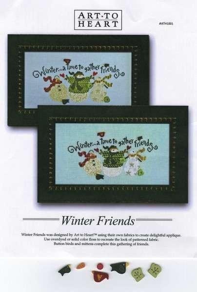 ART TO HEART "Winter Friends" Counted Cross Stitch with Buttons, Just Another Button Company, Winter, Snowmen, Pattern & Buttons Only