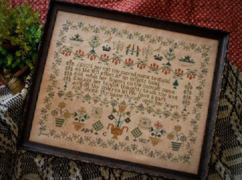 PLUM STREET SAMPLERS "1837 Crown Sampler"  Counted Cross Stitch Pattern  Antique Sampler,  Paper Pattern