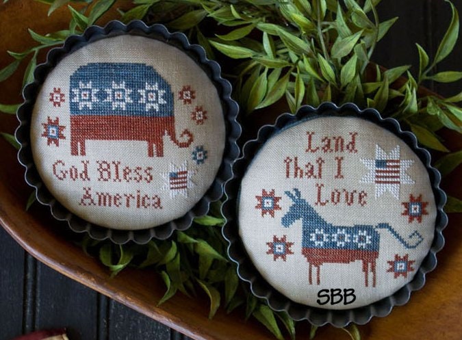 PLUM STREET SAMPLERS "Party Tarts - Jack's Sweet Shoppe"  Counted Cross Stitch Pattern  God Bless America, Land That I Love, Paper Pattern