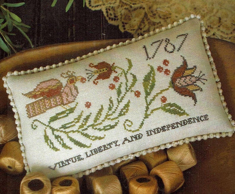 PLUM STREET SAMPLERS "Pennsylvania Fraktur"  Counted Cross Stitch Pattern  Virtue, Liberty, and Independence, 1787, Paper Pattern