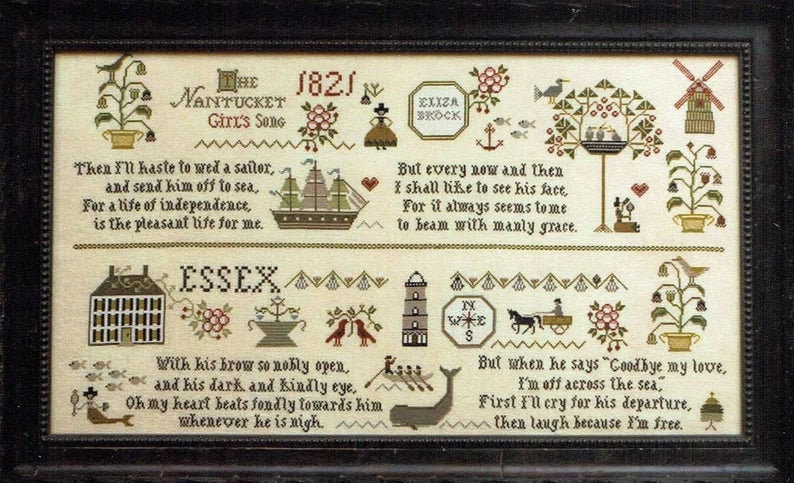 PLUM STREET SAMPLERS "Nantucket Girl's Sampler"  Counted Cross Stitch Pattern  Sampler, Whale, Ship, Seas, Paper Pattern