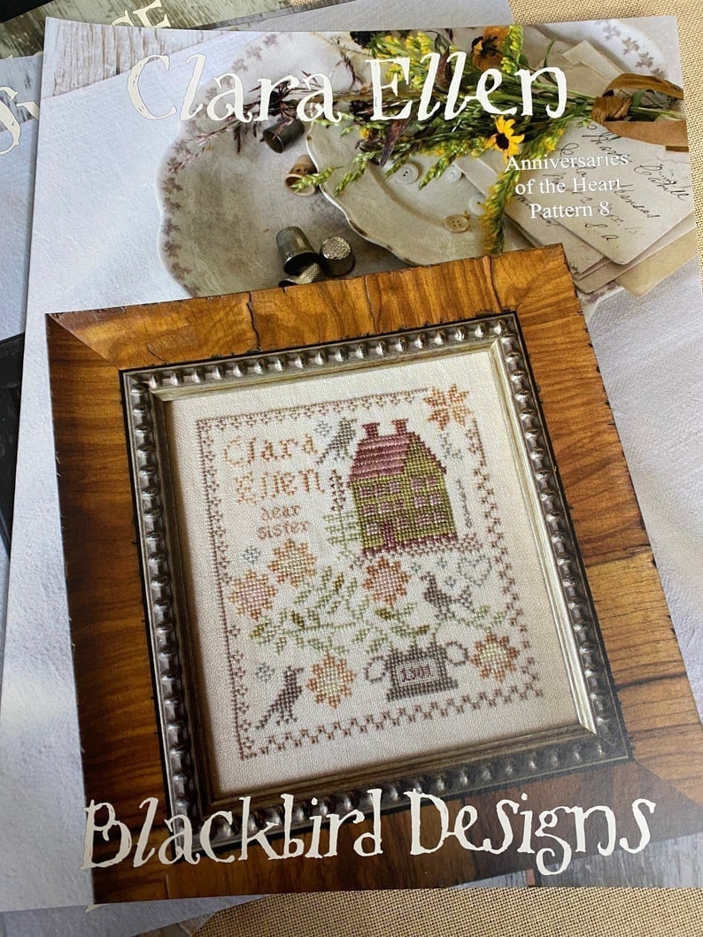 BLACKBIRD DESIGNS "Clara Ellen" Counted Cross Stitch Pattern, Anniversaries of the Heart #8, Sampler, Pattern Only