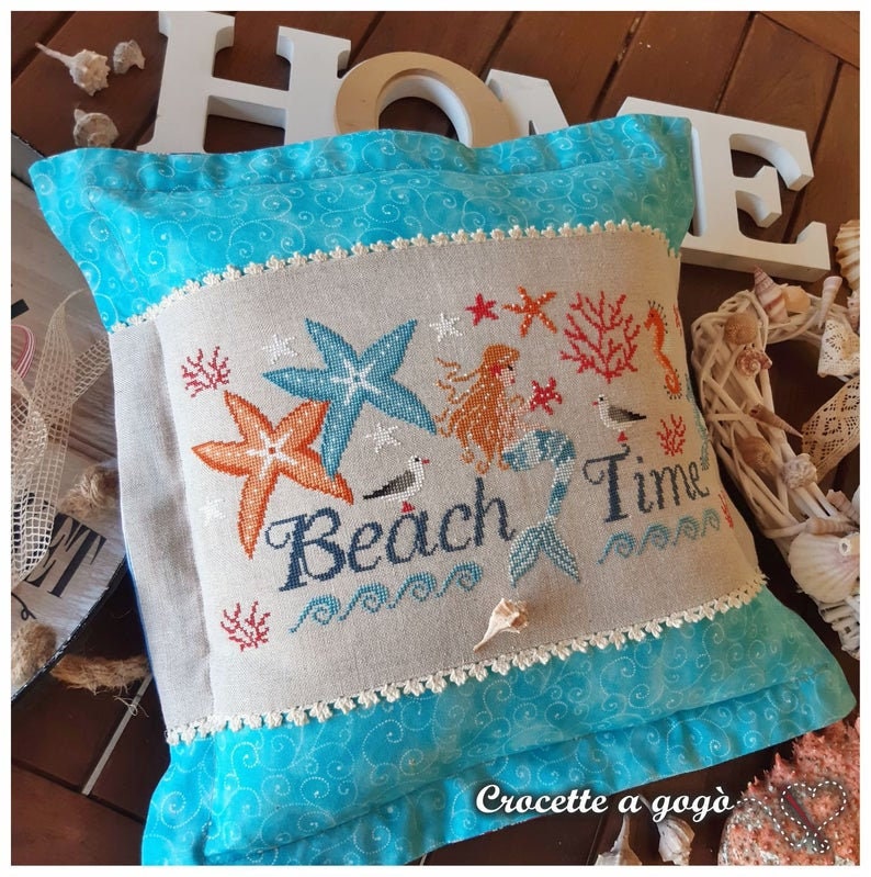 Crocette A Gogo   "Beach Time"  Counted Cross Stitch Pattern  Summer, Mermaid, Seahorse, Starfish, Beach, Paper Pattern