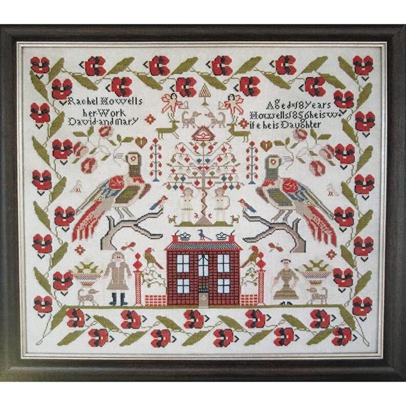 The SCARLETT HOUSE "Rachel Howells 1856"  Counted Cross Stitch Pattern  Sampler, Chart, Pattern Only