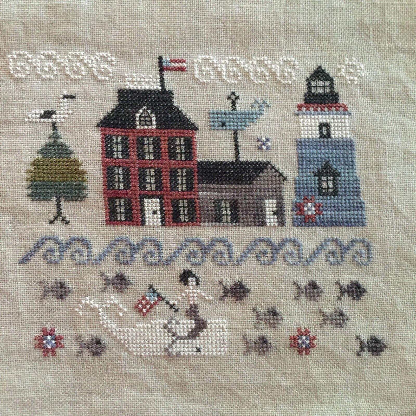 PLUM STREET SAMPLERS "Summer in Nantucket"  Counted Cross Stitch Pattern  Chart, Seaside, Whales, Americana, Paper Pattern