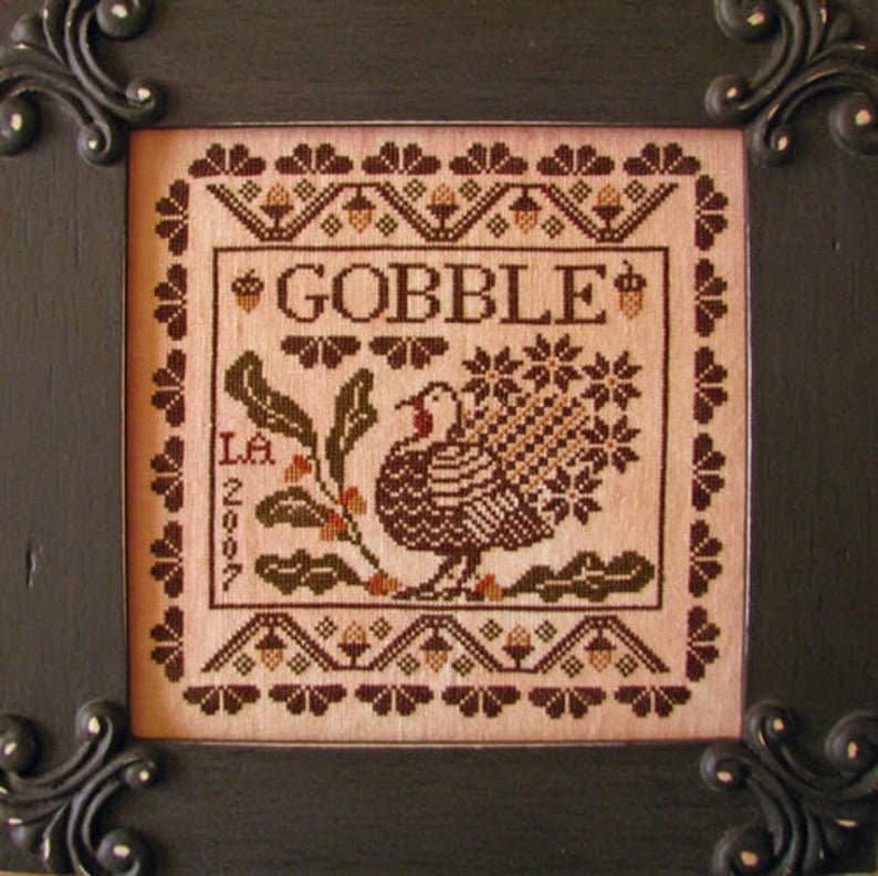 PLUM STREET SAMPLERS "Gobble"  Counted Cross Stitch Pattern  Thanksgiving, Turkey, Autumn, Fall, Chart, Paper Pattern