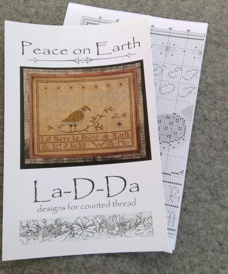LA~D~DA "Peace on Earth "  Counted Cross Stitch Pattern  Sampler, Alphabet, Chart, Pattern Only