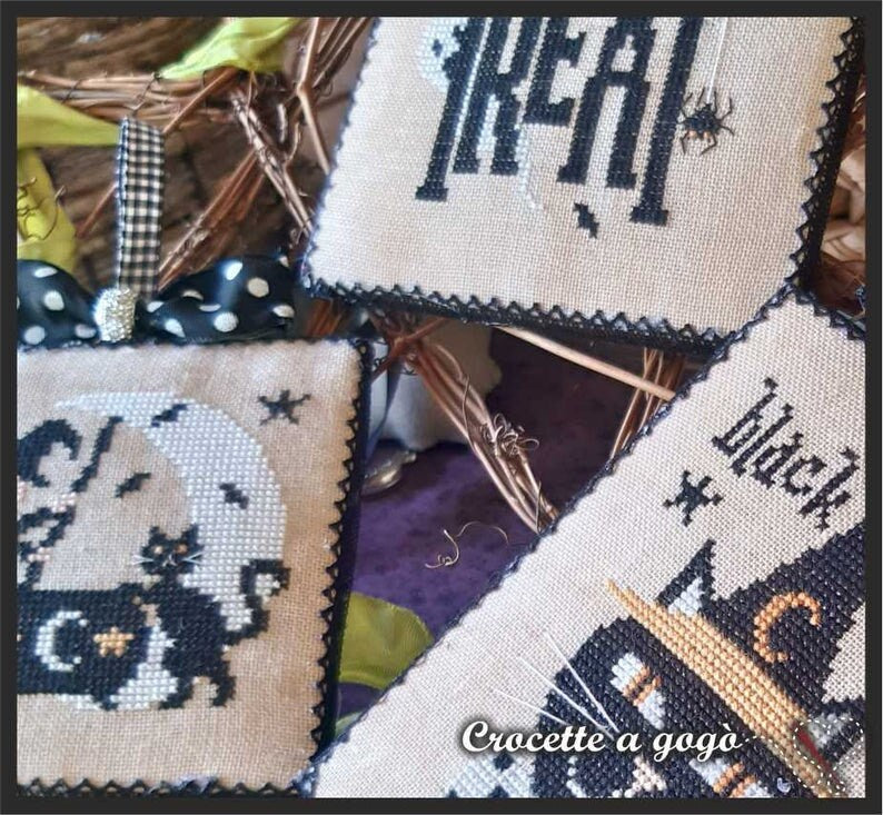 CROCETTE A GOGO    "Halloween Black Set 1"  Counted Cross Stitch Pattern  3 Patterns, Halloween, Trick or Treat, Paper Pattern