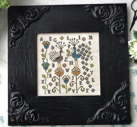 PLUM STREET SAMPLERS "Maxim & Zoya" Counted Cross Stitch Pattern, Chart, Alphabet, Birds, Peacocks, Pattern Only