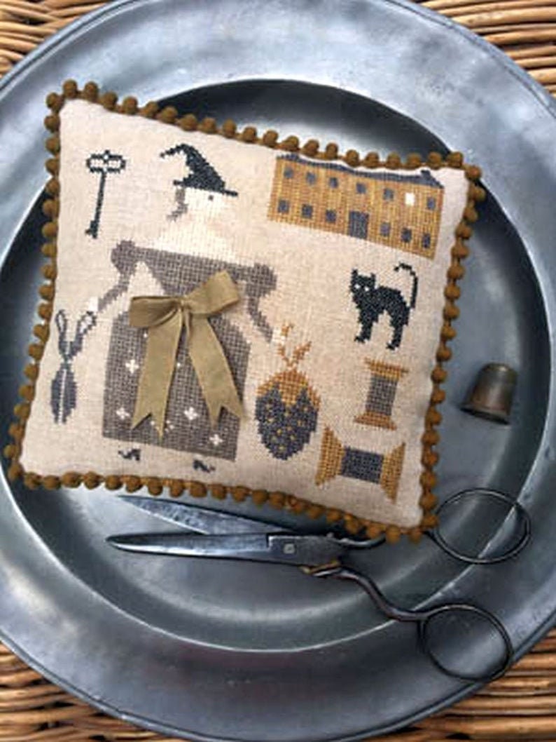 STACY NASH PRIMITIVES "The Goode Stitching Witch Pinkeep" Counted Cross Stitch Pattern, Halloween, Autumn, Primitive, Pattern Only