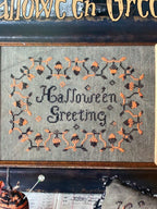 BLACKBIRD DESIGNS "Halloween Greetings"  Primitive Cross Stitch Sampler Pattern  Halloween Sampler, Pattern Only