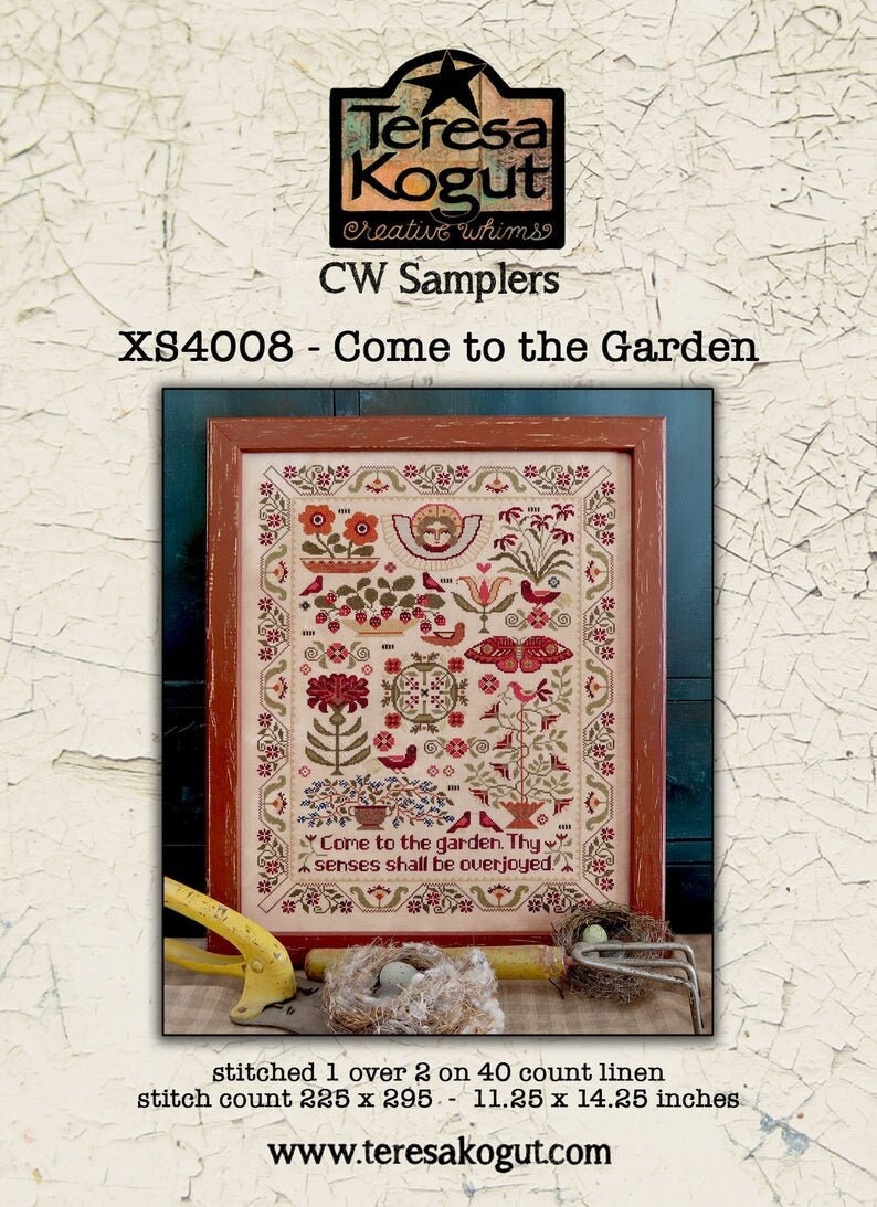 Teresa Kogut Creative Whims "Come To The Garden" Counted Cross Stitch Pattern, Sampler, Chart, Pattern Only