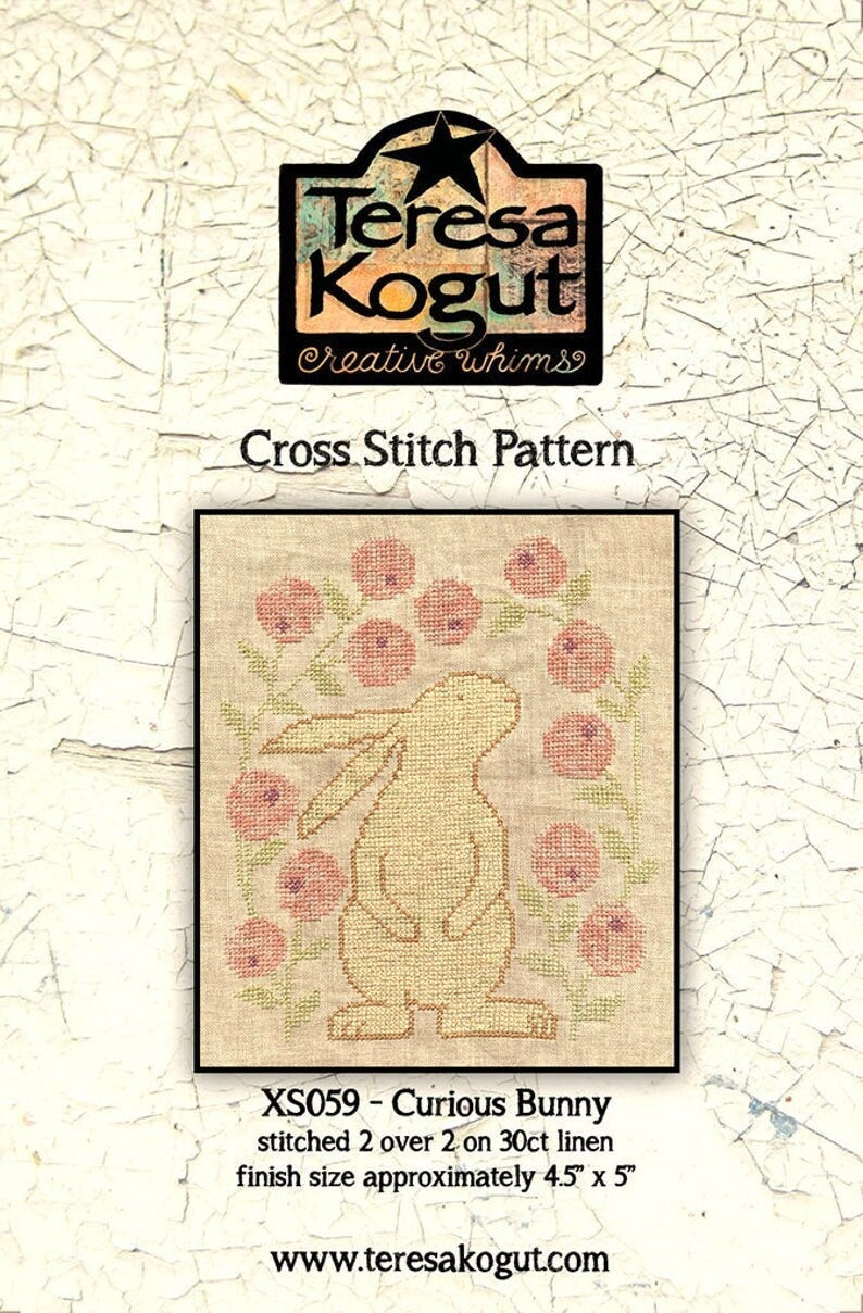 Teresa Kogut Creative Whims "Curious Bunny" Counted Cross Stitch Patterns, Chart, Bunny, Spring, Easter, Pattern Only