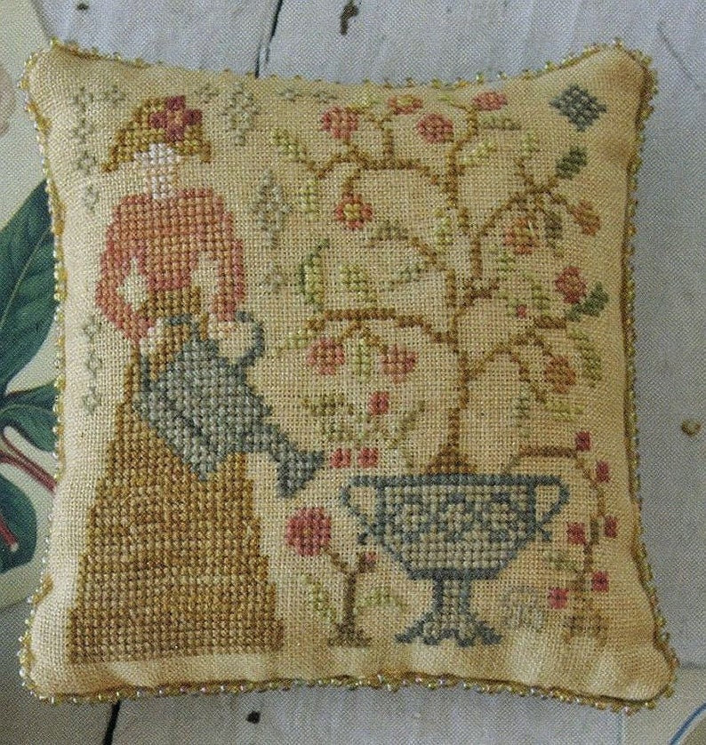 BLACKBIRD DESIGNS "The Gardener"  Primitive Cross Stitch Sampler Pattern  Garden Club Series #9, Pattern Only