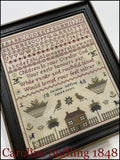 The SCARLETT HOUSE "Caroline Suffling 1848"  A Reproduction Sampler  Counted Cross Stitch Pattern, Alphabet, Pattern Only