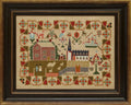 HANDS ACROSS The SEA "Ann Roberts 1842" Reproduction Sampler, Welsh Reproduction, Village Scene, Chart, Pattern Only