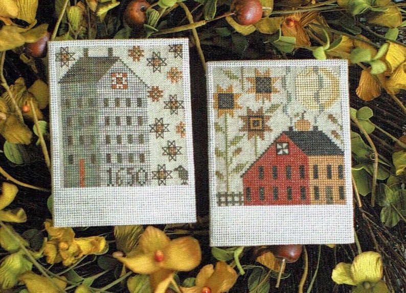 PLUM STREET SAMPLERS "Autumn Saltboxes"  Counted Cross Stitch Pattern  Chart, Pattern Only