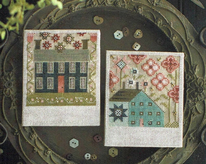 PLUM STREET SAMPLERS "Spring Saltboxes"  Counted Cross Stitch Pattern  Chart, Series, Paper Pattern