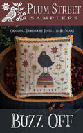 PLUM STREET SAMPLERS "Buzz Off"  Counted Cross Stitch Pattern  Chart, Primitive, Autumn, Black Crow, Pattern Only