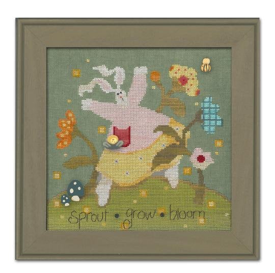 ART TO HEART "Sprout" Counted Cross Stitch Pattern w Button Assortment, Chart, Rabbit, Spring, Sprout, Grow, Bloom, Pattern & Buttons Only