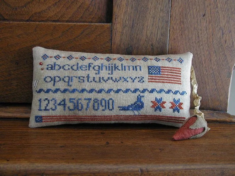 THREADWORK PRIMITIVES  "Star Spangled"  Counted Cross Stitch Pattern  Chart  Pinkeep & Strawberry Fob  Primitive  Pattern Only